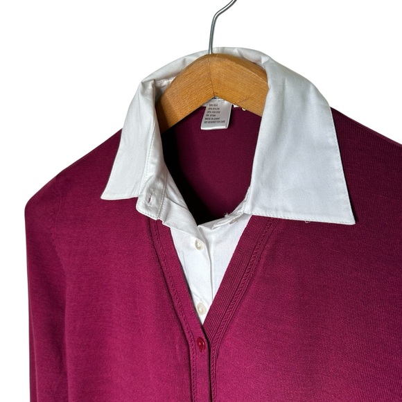 WinterSilks Cardigan Sweater With Faux Shirt Collar Size Medium Preppy Academia - Picture 2 of 13